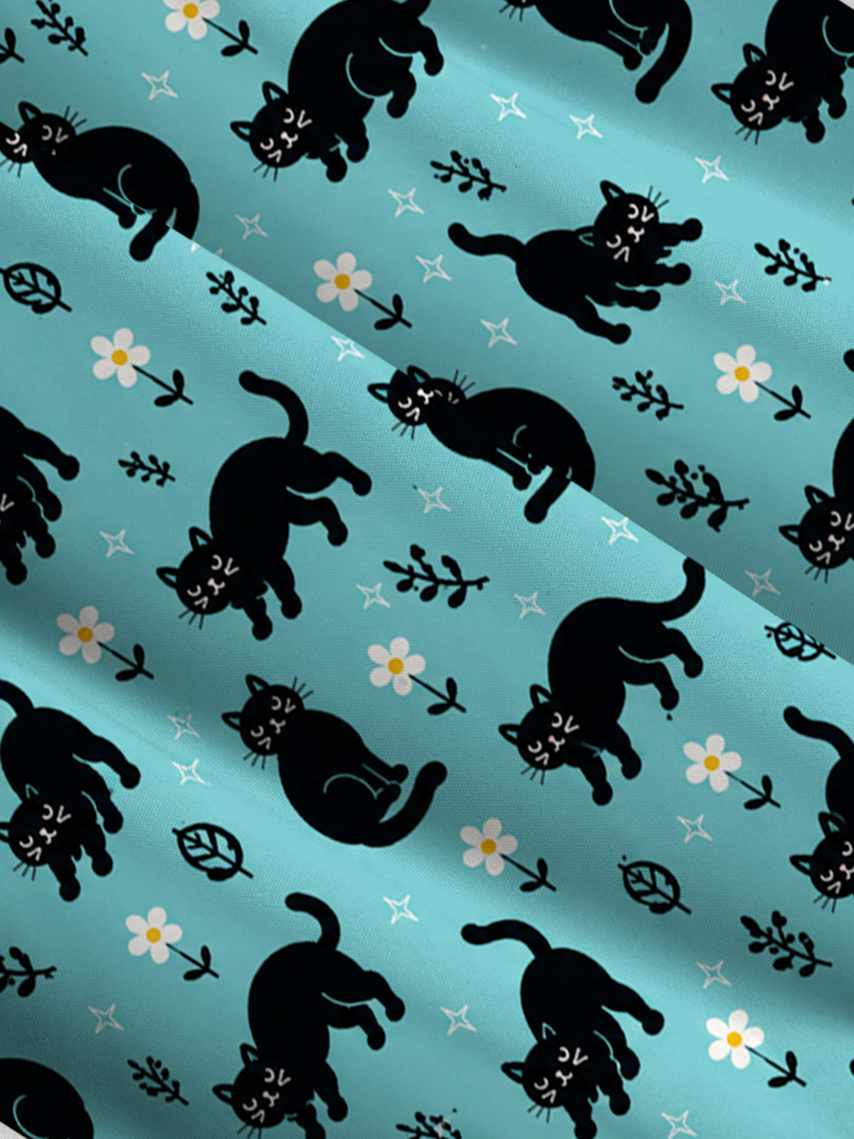 Mint Black Cat Garden Print Wide Straps Maxi Dress With Pockets