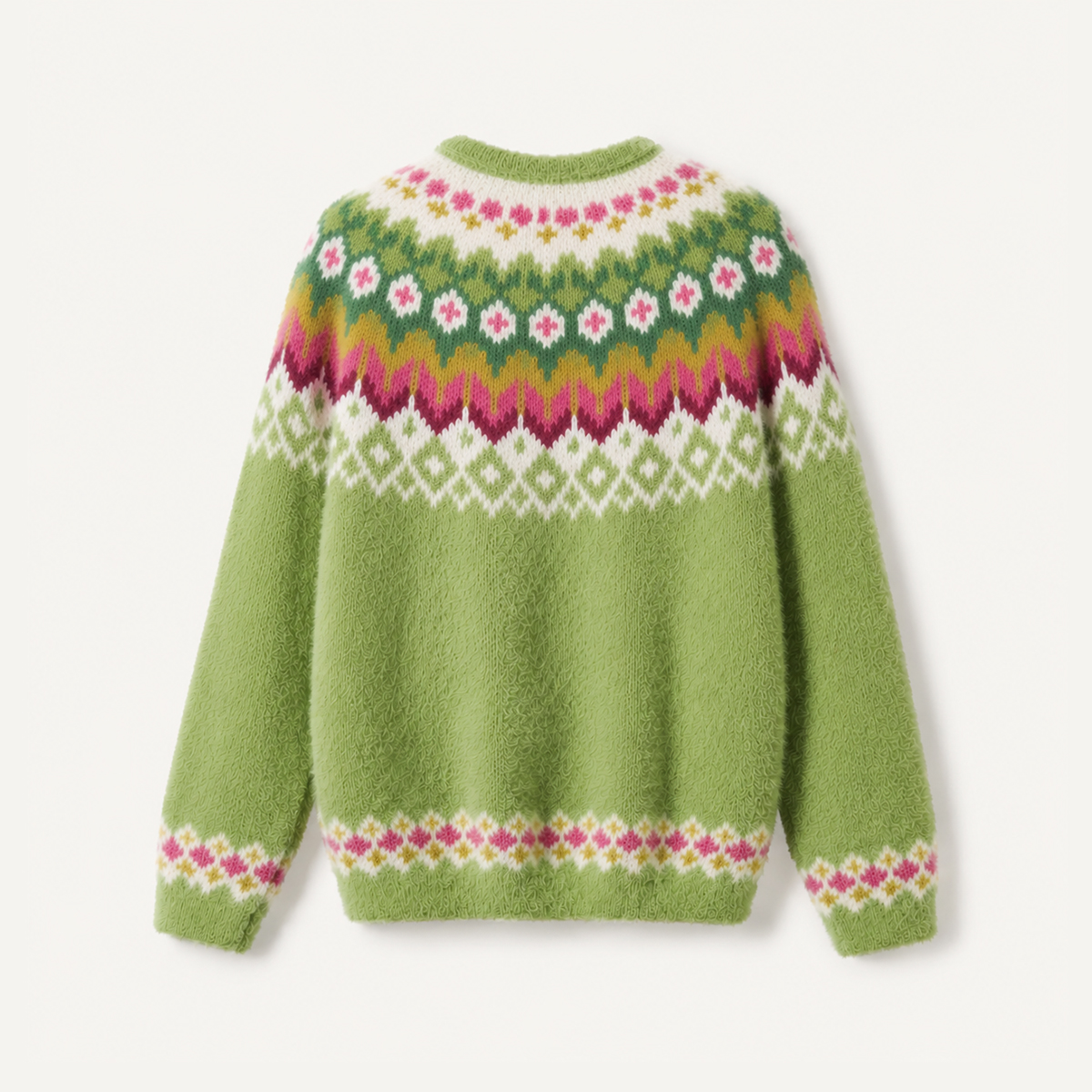 Spring Meadow Floral Geometric Fuzzy Crewneck Sweater