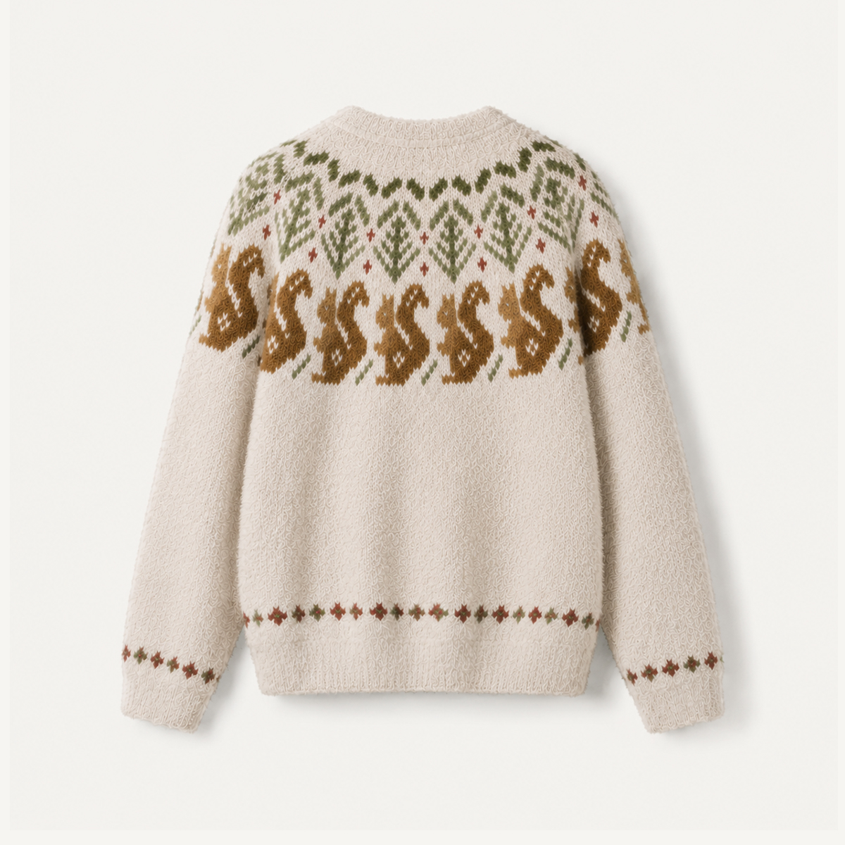 Rustic Squirrel & Forest Fuzzy Crewneck Sweater