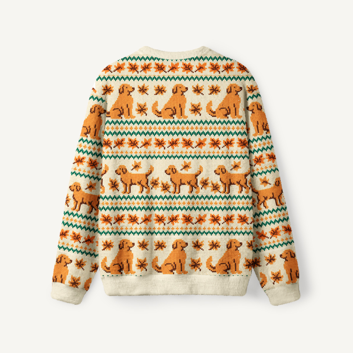 Autumn Dog & Falling Leaves Fuzzy Crewneck Sweater