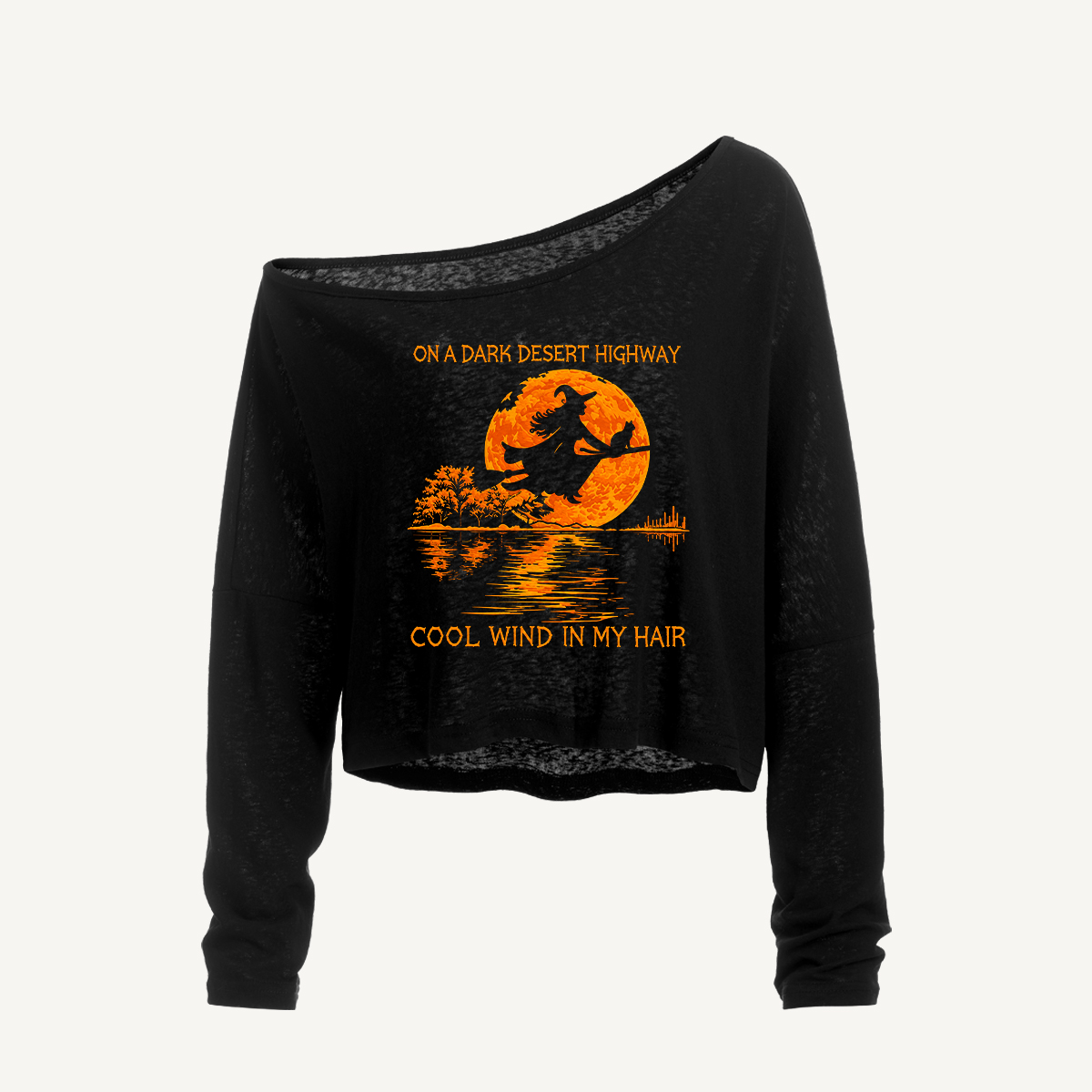 Halloween Witch Moonlight Long Sleeve Off Shoulder T-shirt
