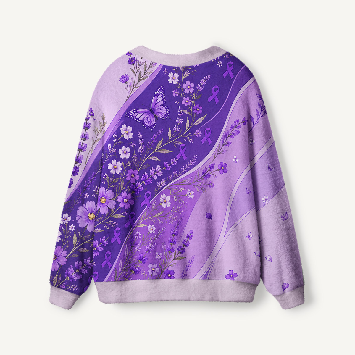 Lavender Floral Stream Print Ugly Cardigan Sweaters