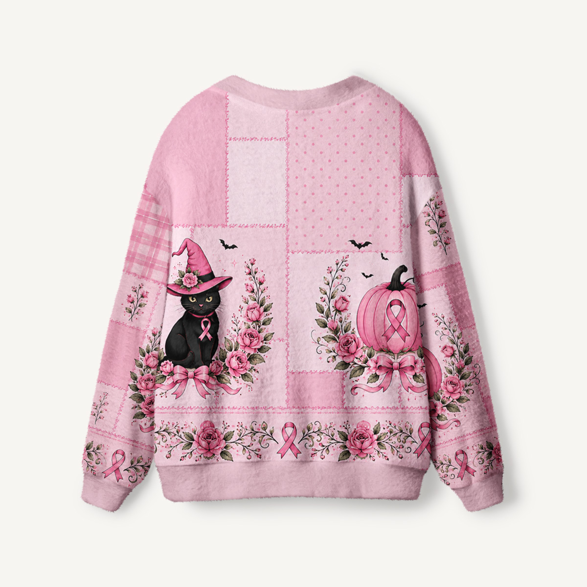 Rose Patchwork Witchy Cat Print Ugly Cardigan Sweaters