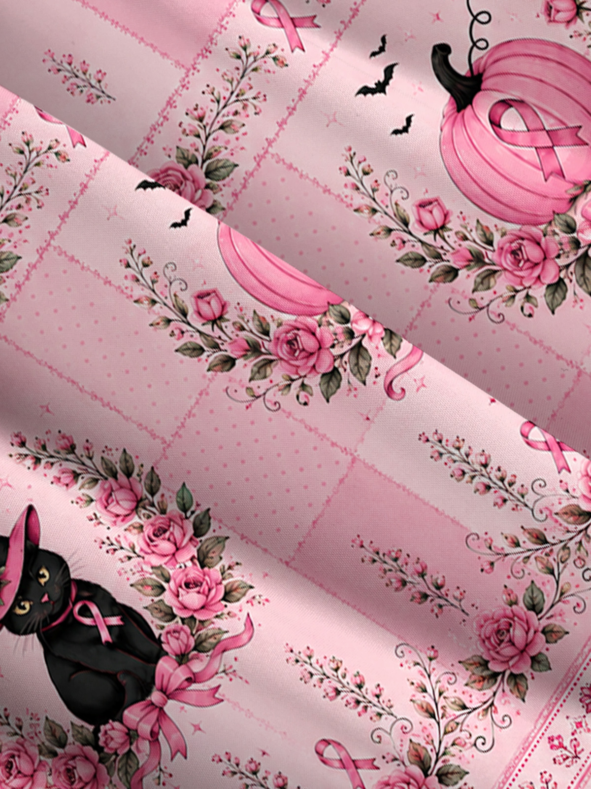 Rose Patchwork Witchy Cat Print Wide Straps Maxi Dress With Pockets