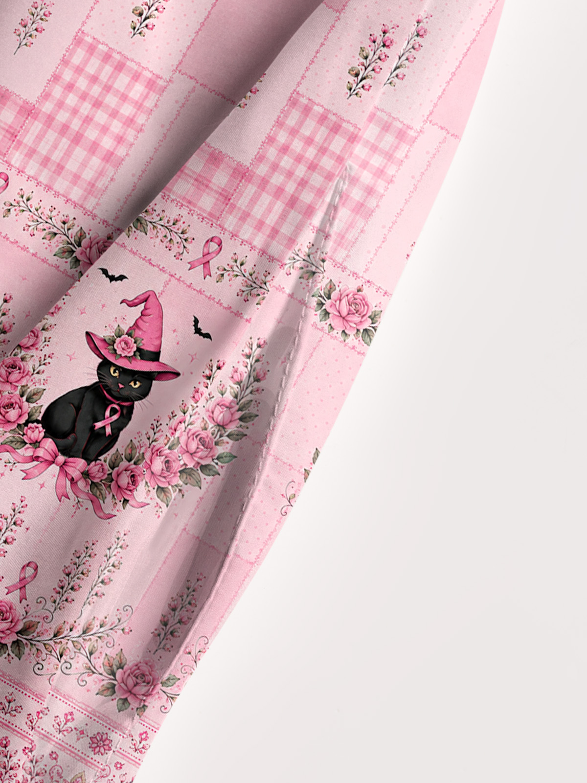 Rose Patchwork Witchy Cat Print Wide Straps Maxi Dress With Pockets