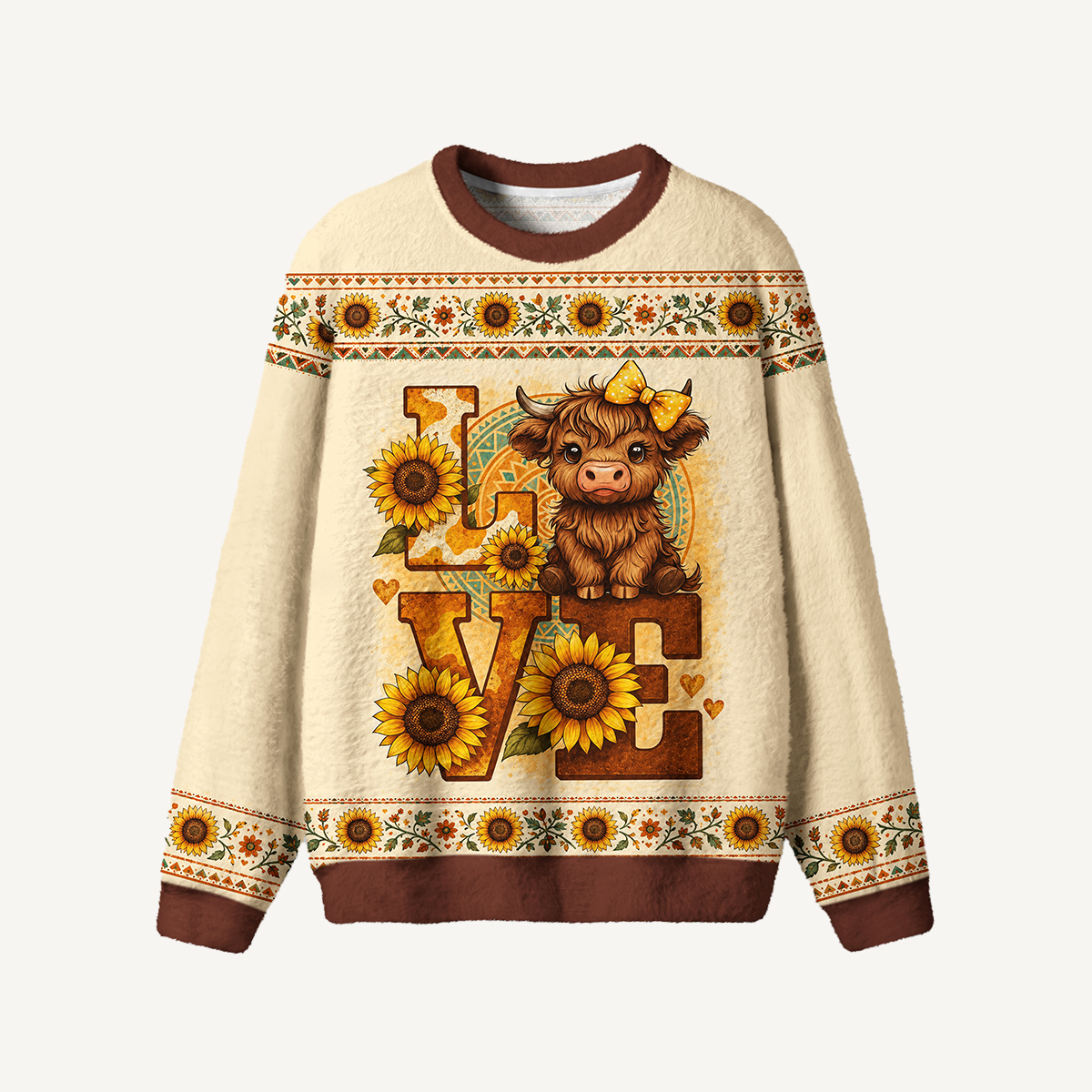 Sunflower Highland Love Fuzzy Crewneck Sweater