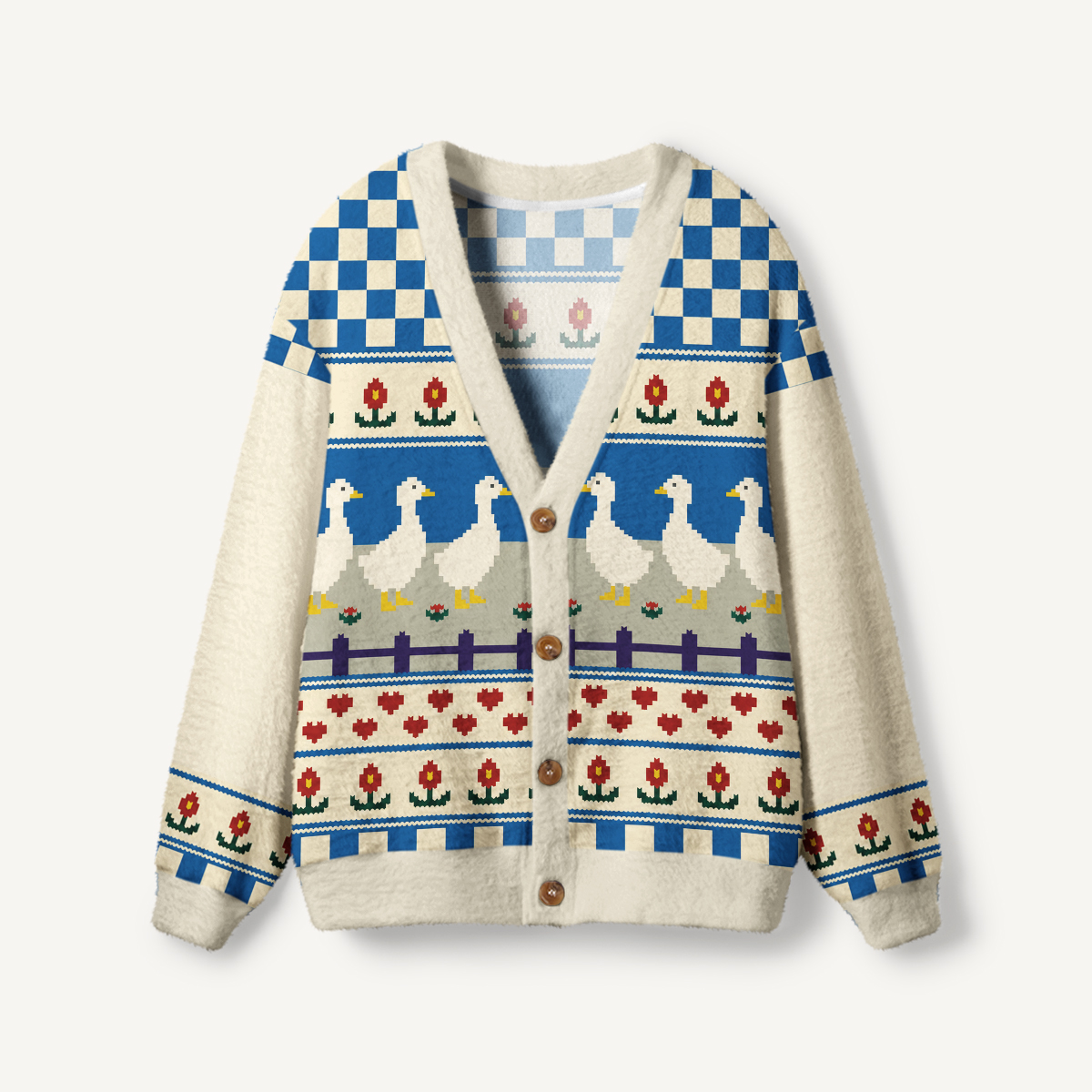 Bluebell Duck Patchwork Print Ugly Cardigan Sweaters