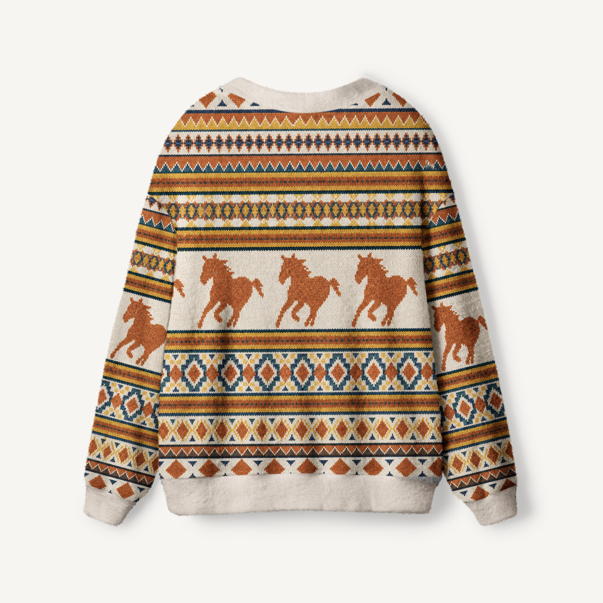 Running Horses Geometric Pattern Ugly Cardigan Sweaters