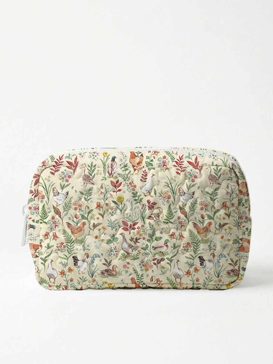 Countryside Garden Critter Print Cloud Quilted Cosmetic Pouch