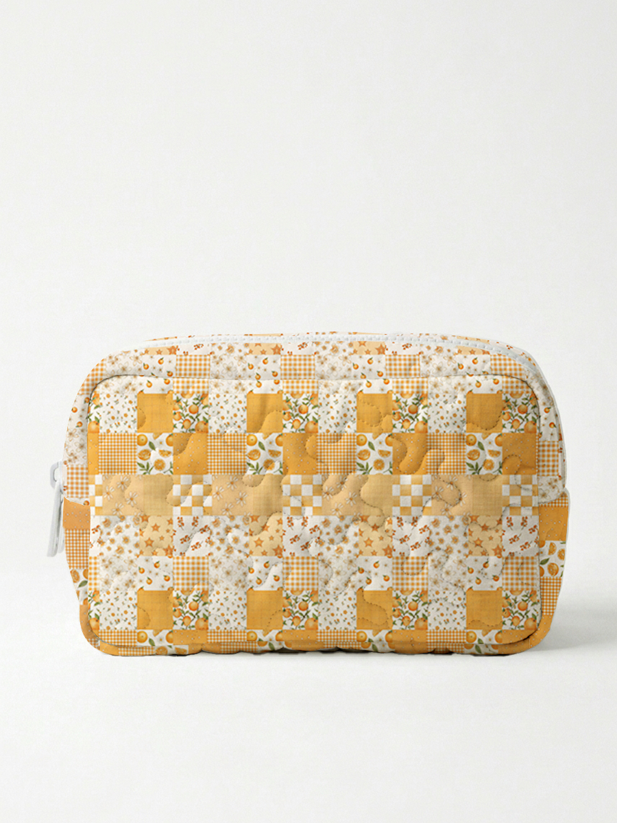 Lemon Sunshine Patchwork Print Cloud Quilted Cosmetic Pouch
