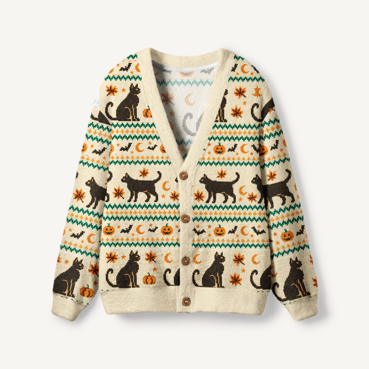 Halloween Cat Pumpkin Bat Ugly Cardigan Sweaters