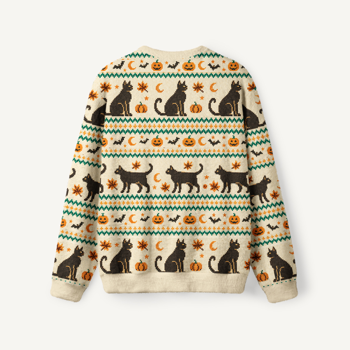 Halloween Cat Pumpkin Bat Fuzzy Crewneck Sweater