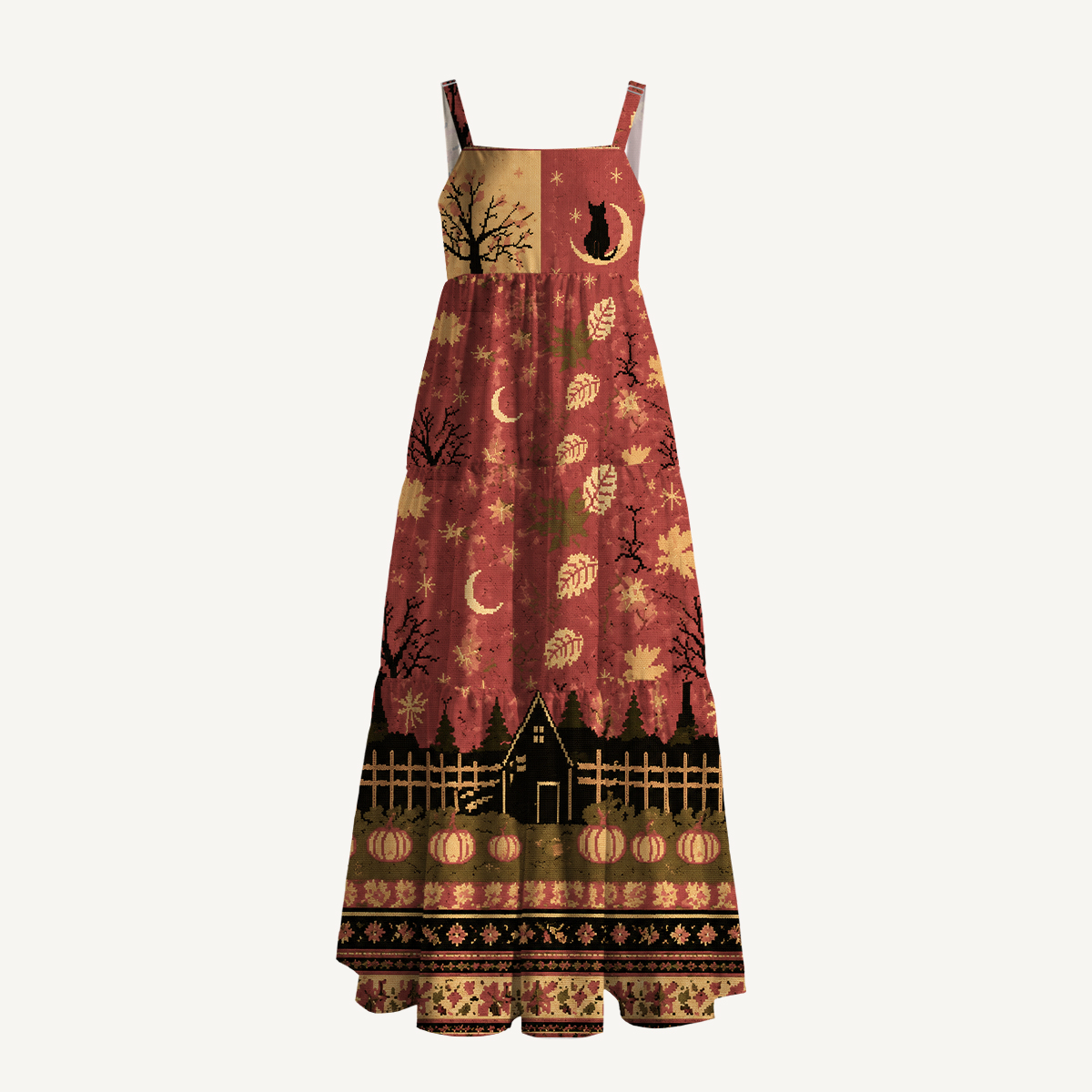 Harvest Time Cat Straps Maxi Dress With Pockets