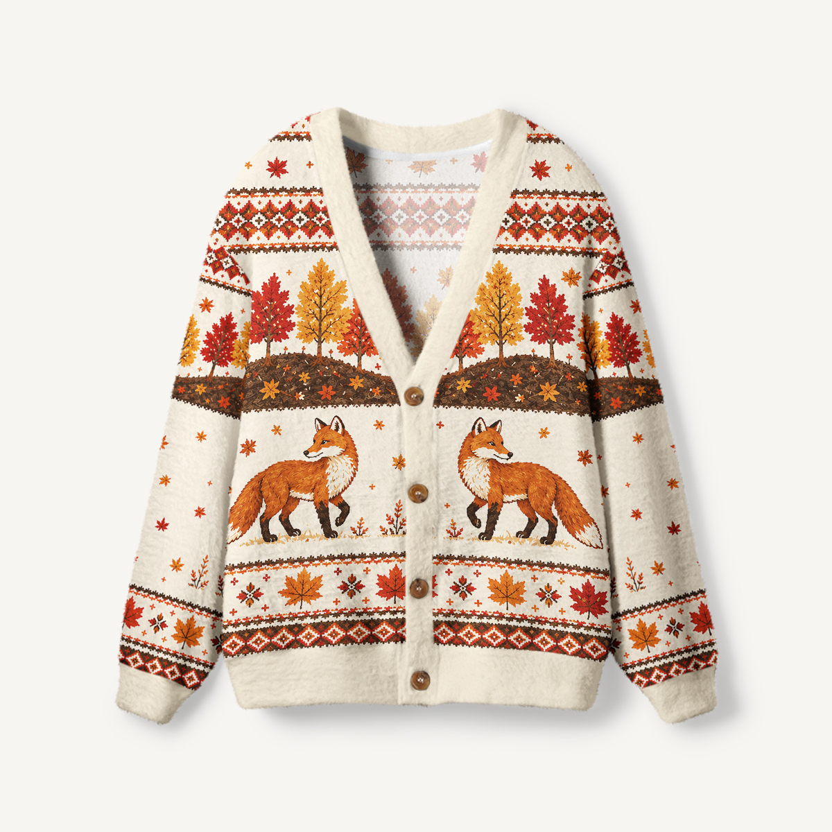 Autumn Forest Fox Print Ugly Cardigan Sweaters