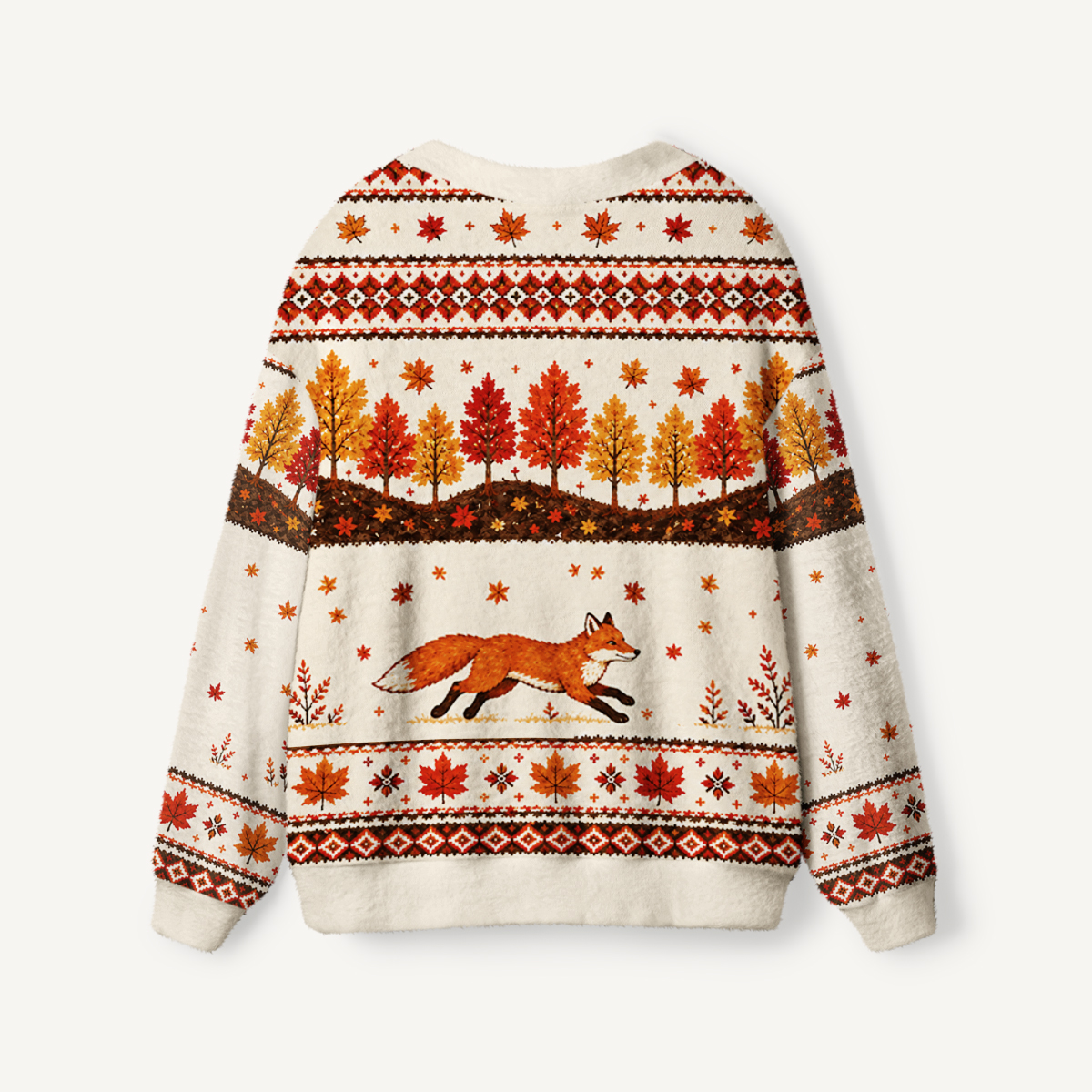 Autumn Forest Fox Print Ugly Cardigan Sweaters