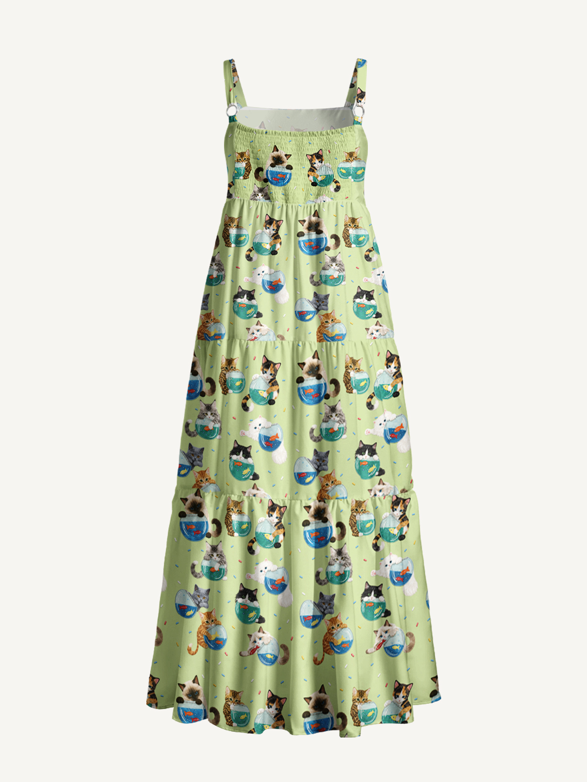 gold fish dress Cats & Goldfish Playful Print Wide Straps Maxi With Pockets Sale night-out-looks