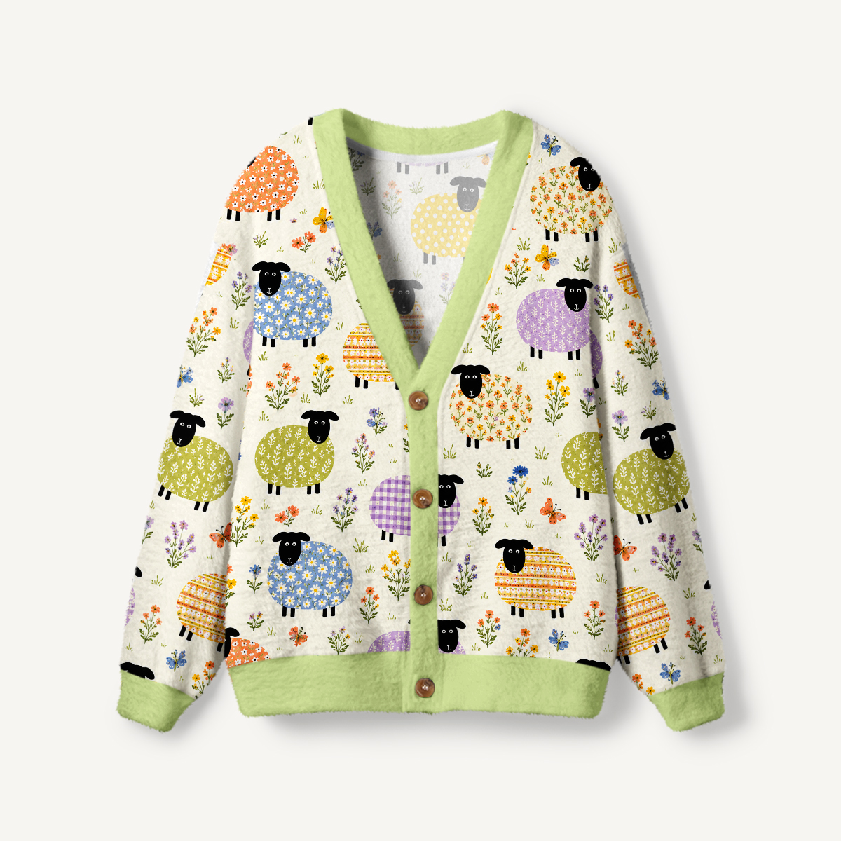 Pastel Meadow Flock Print Ugly Cardigan Sweaters