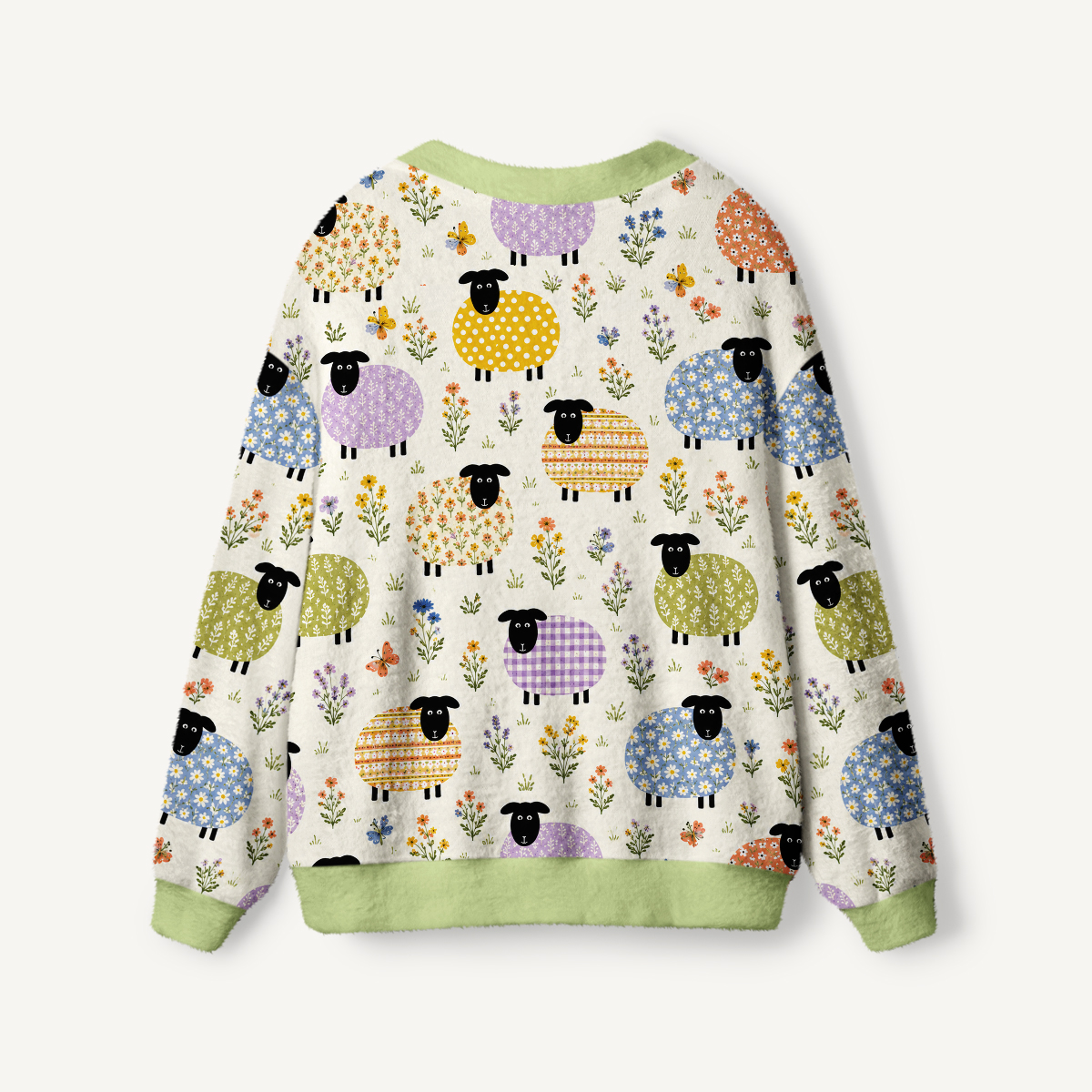 Pastel Meadow Flock Print Ugly Cardigan Sweaters