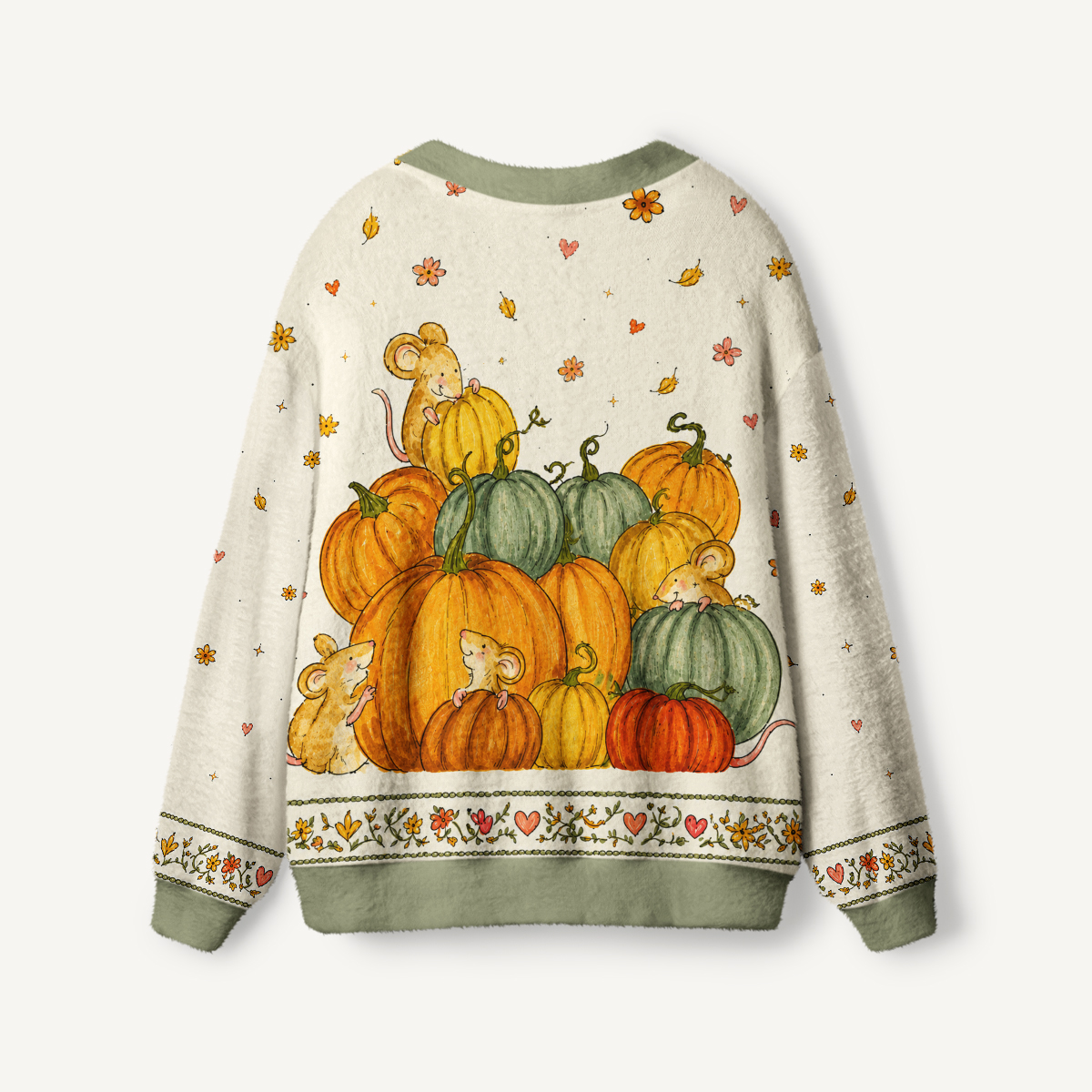 Pumpkin Patch Mice Print Ugly Cardigan Sweaters
