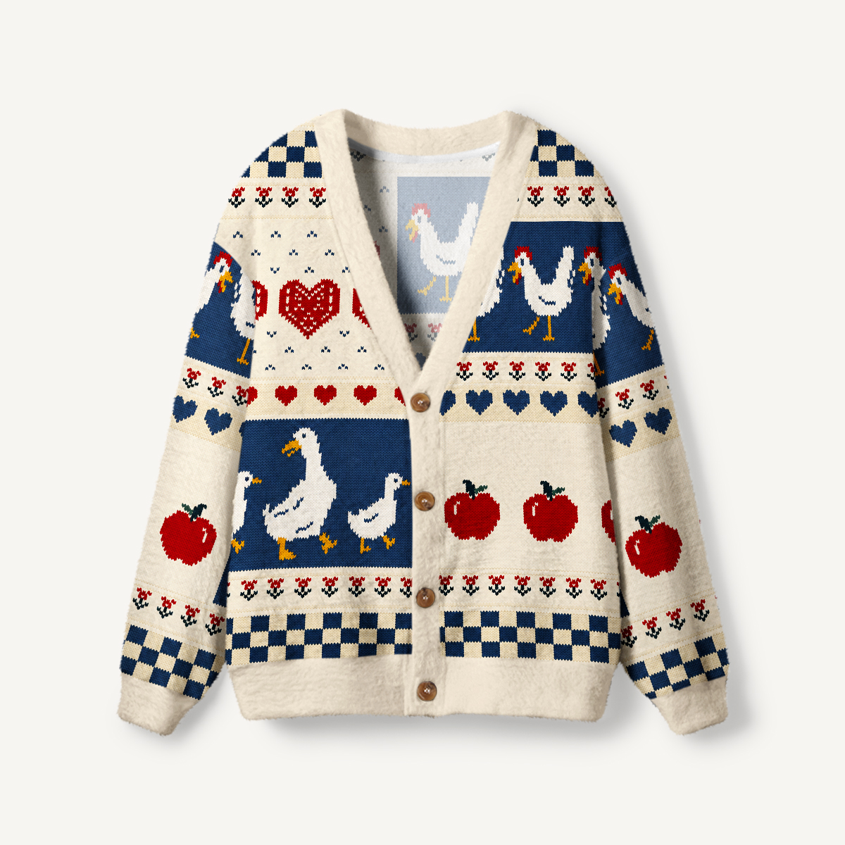 Harvest Geese & Apple Orchard Print Ugly Cardigan Sweaters
