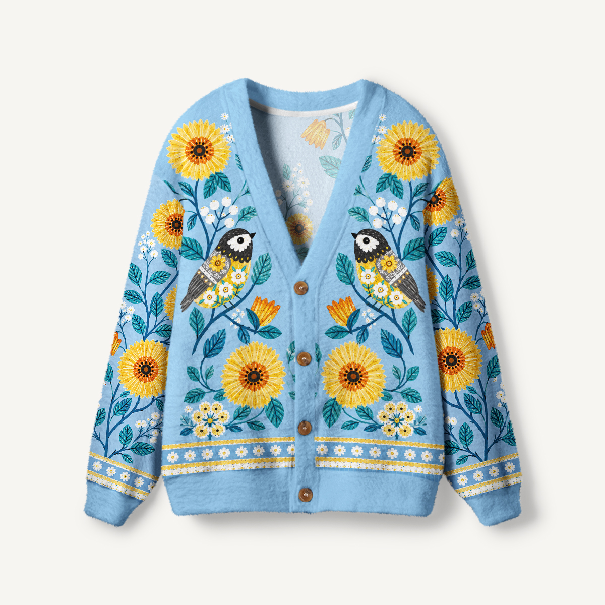 Bluebird Bloom Print Ugly Cardigan Sweaters