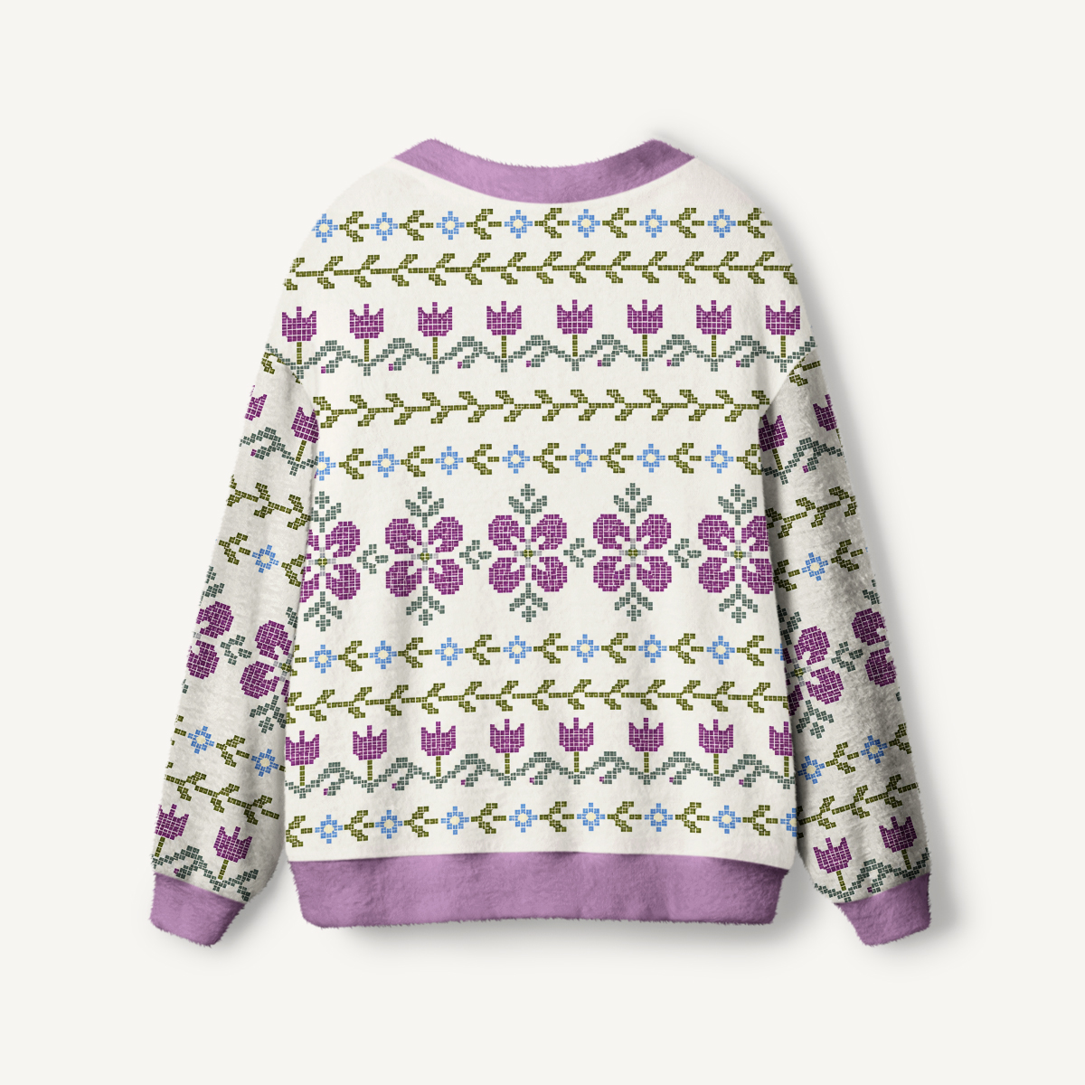 Lavender Folk Bloom Print Ugly Cardigan Sweaters