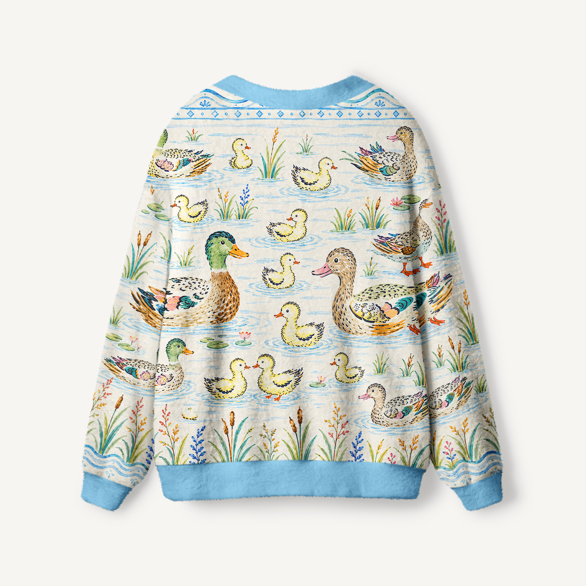 Little Duckling Water Ripples Print Ugly Cardigan Sweaters