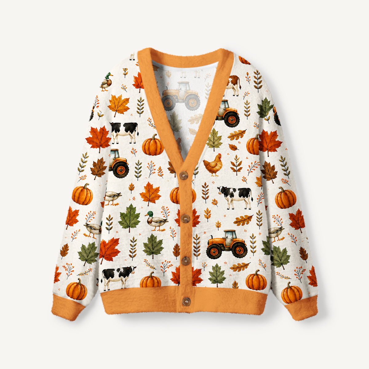 Pumpkin Farm Harvest  Print Ugly Cardigan Sweaters
