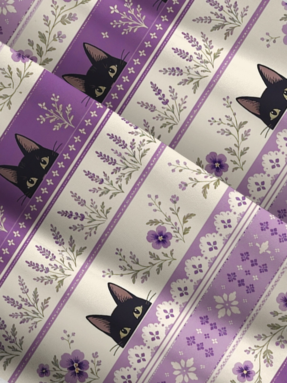Midnight Lavender Cat Garden Print Wide Straps Maxi Dress With Pockets