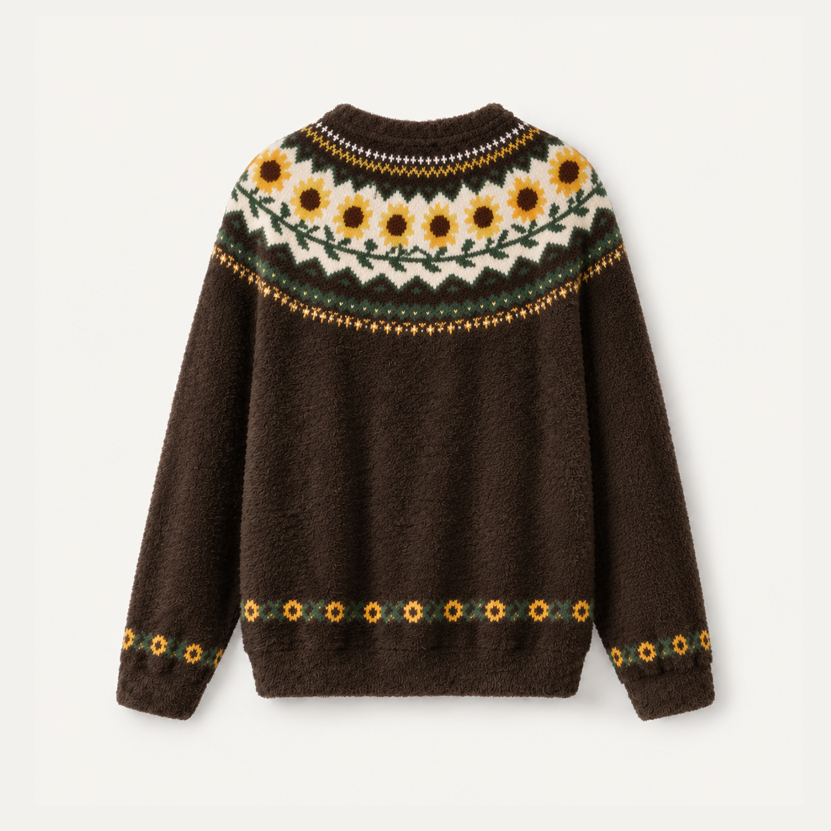 Rustic Sunflower Floral Fuzzy Crewneck Sweater