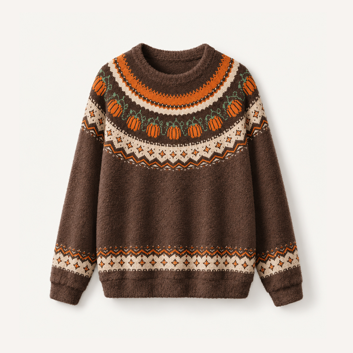 Autumn Pumpkin Woodland Fuzzy Crewneck Sweater