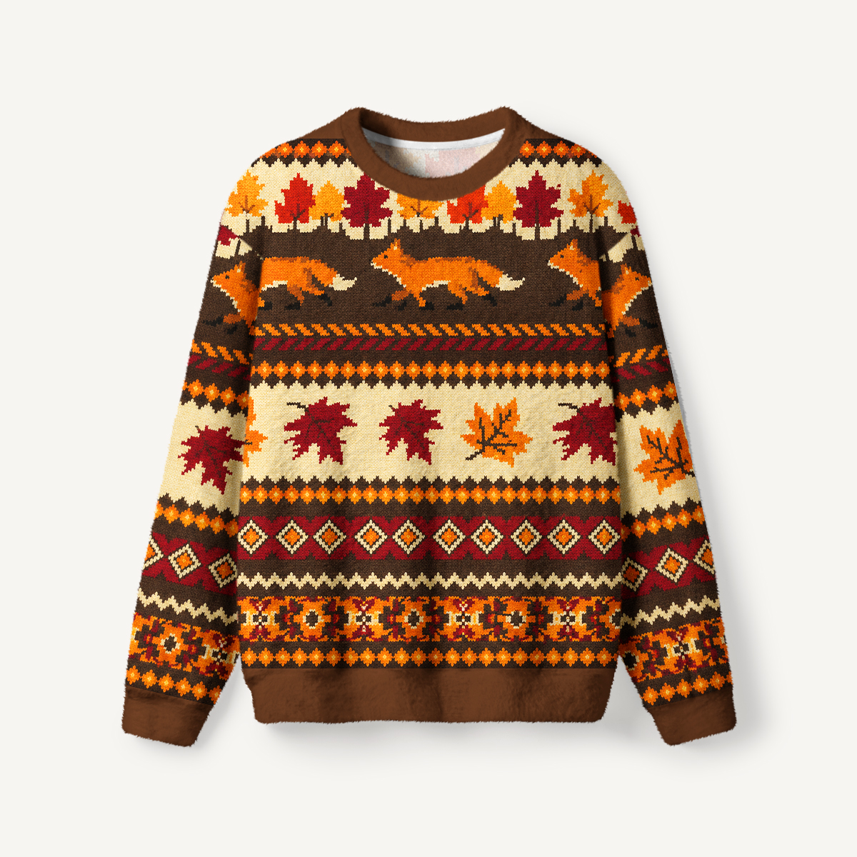 Woodland Fox & Leaf Fuzzy Crewneck Sweater