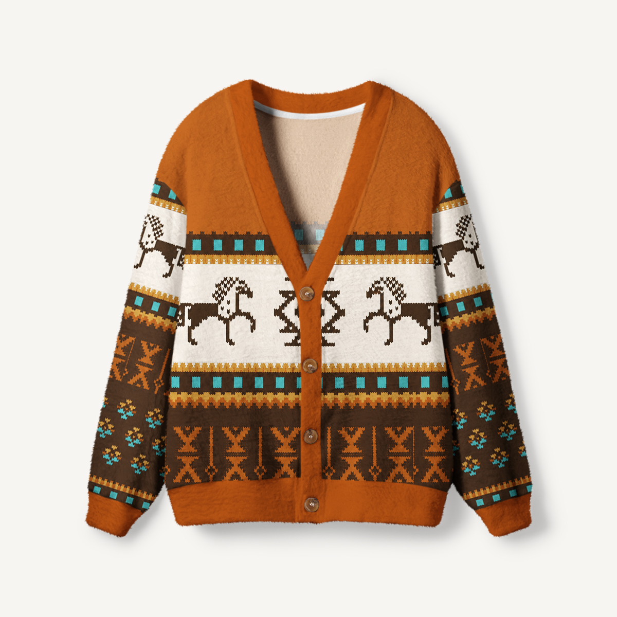 Western Horseshoe Trail Print Ugly Cardigan Sweaters