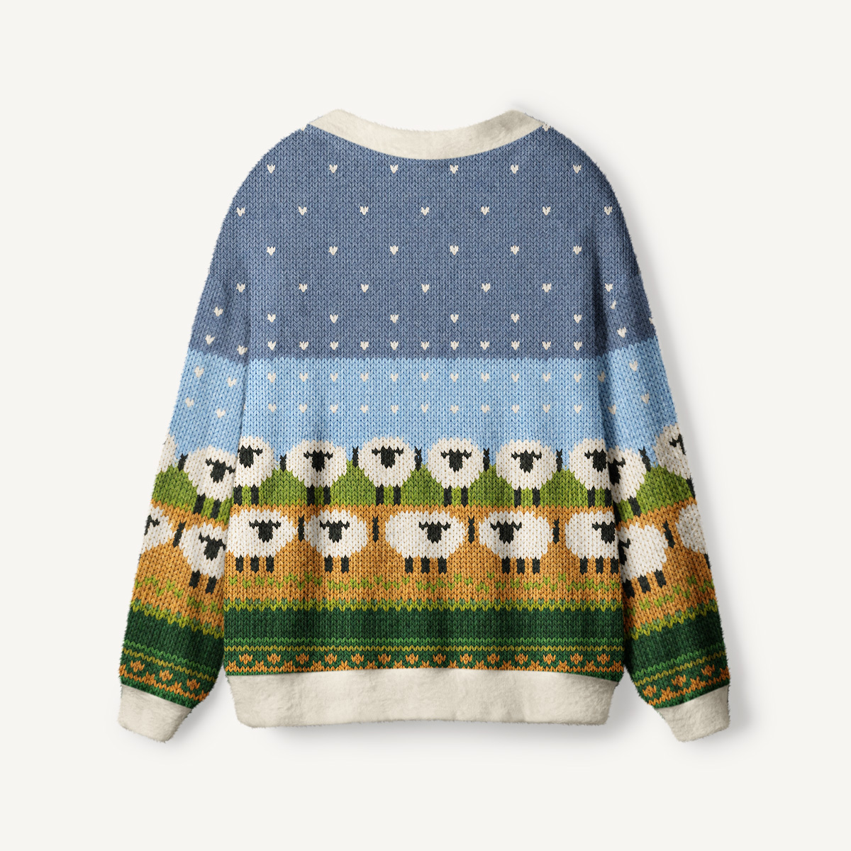 Snowy Night Sheep Print Ugly Cardigan Sweaters