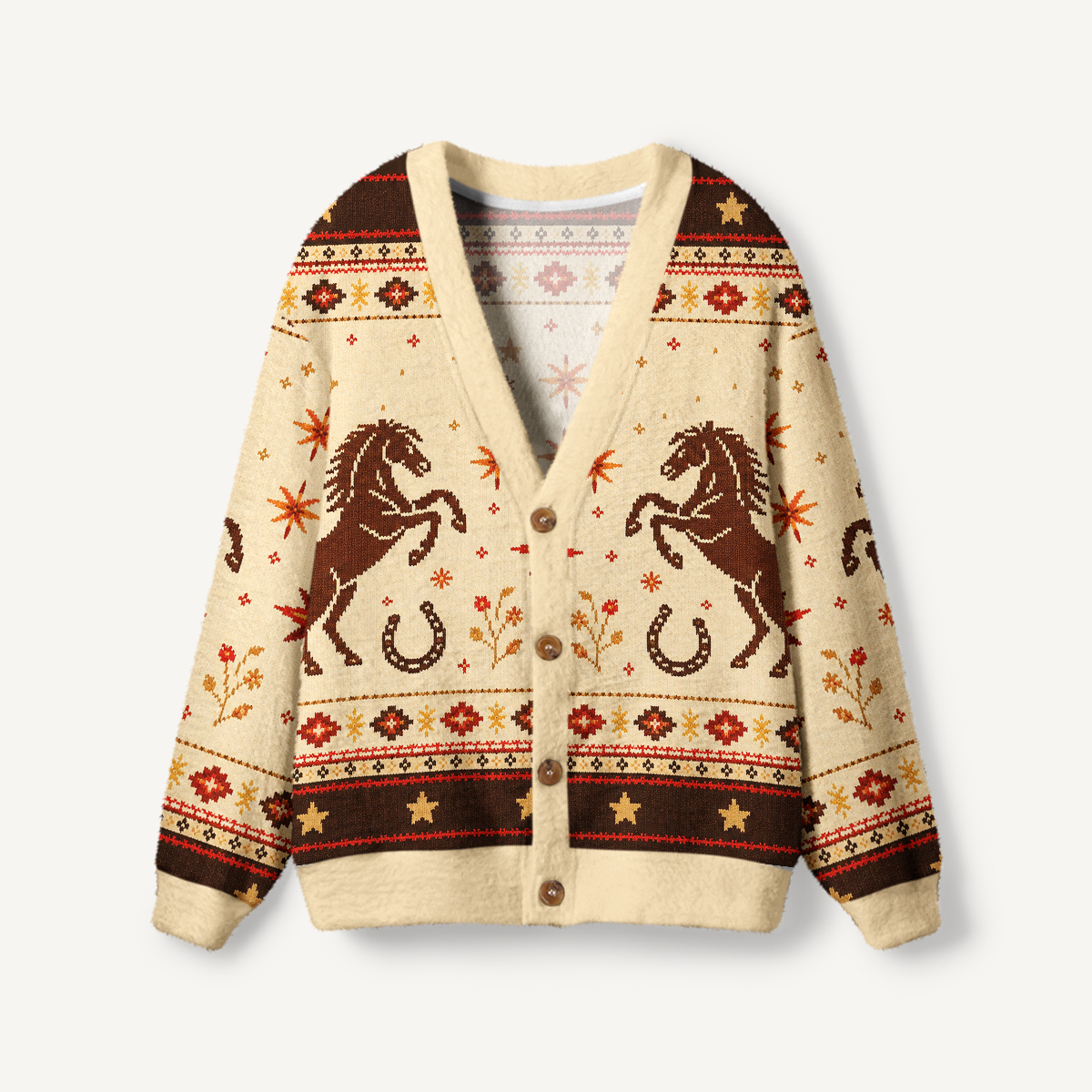 Galloping Horseshoe Meadow Print Ugly Cardigan Sweaters