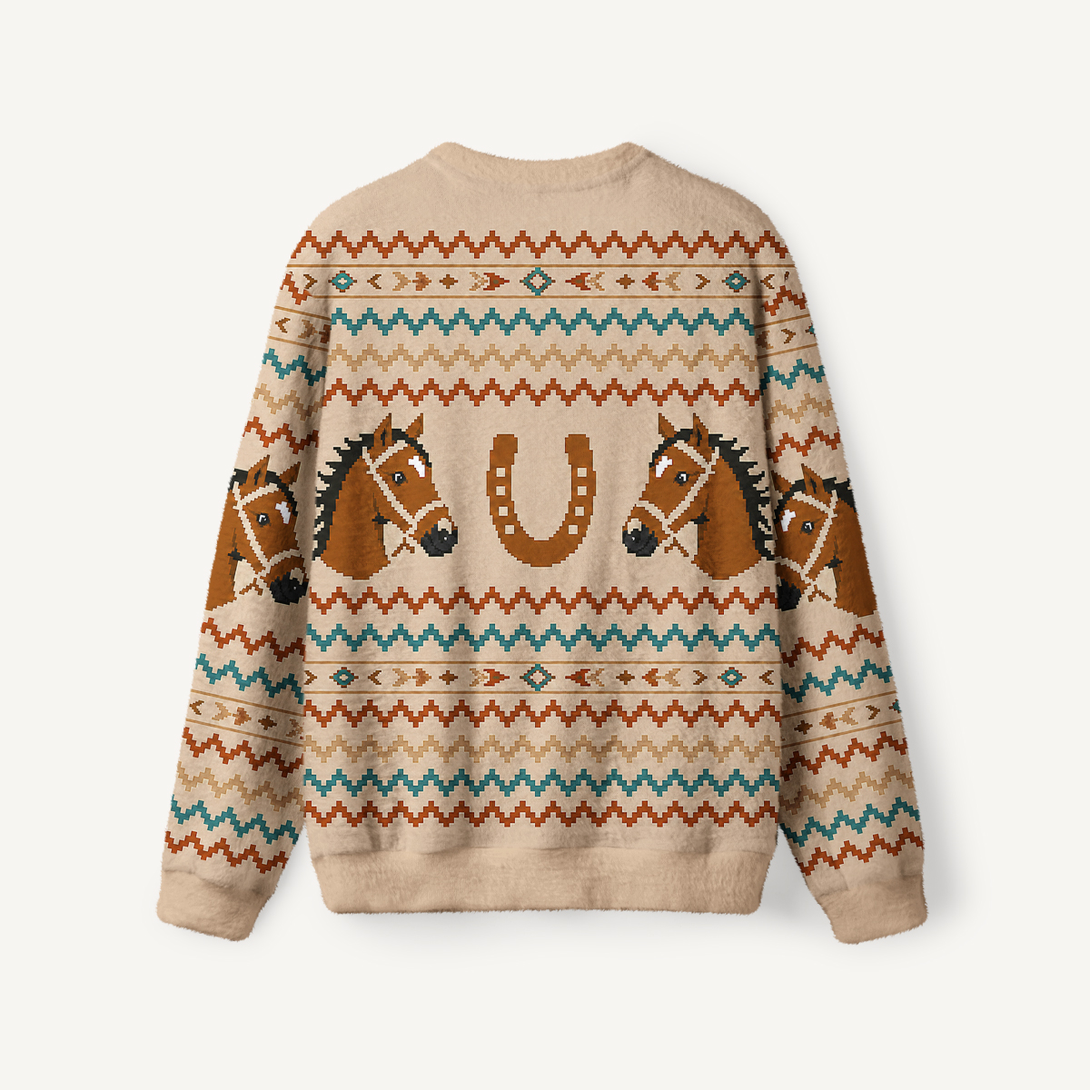 Western Horse Trail Fuzzy Crewneck Sweater