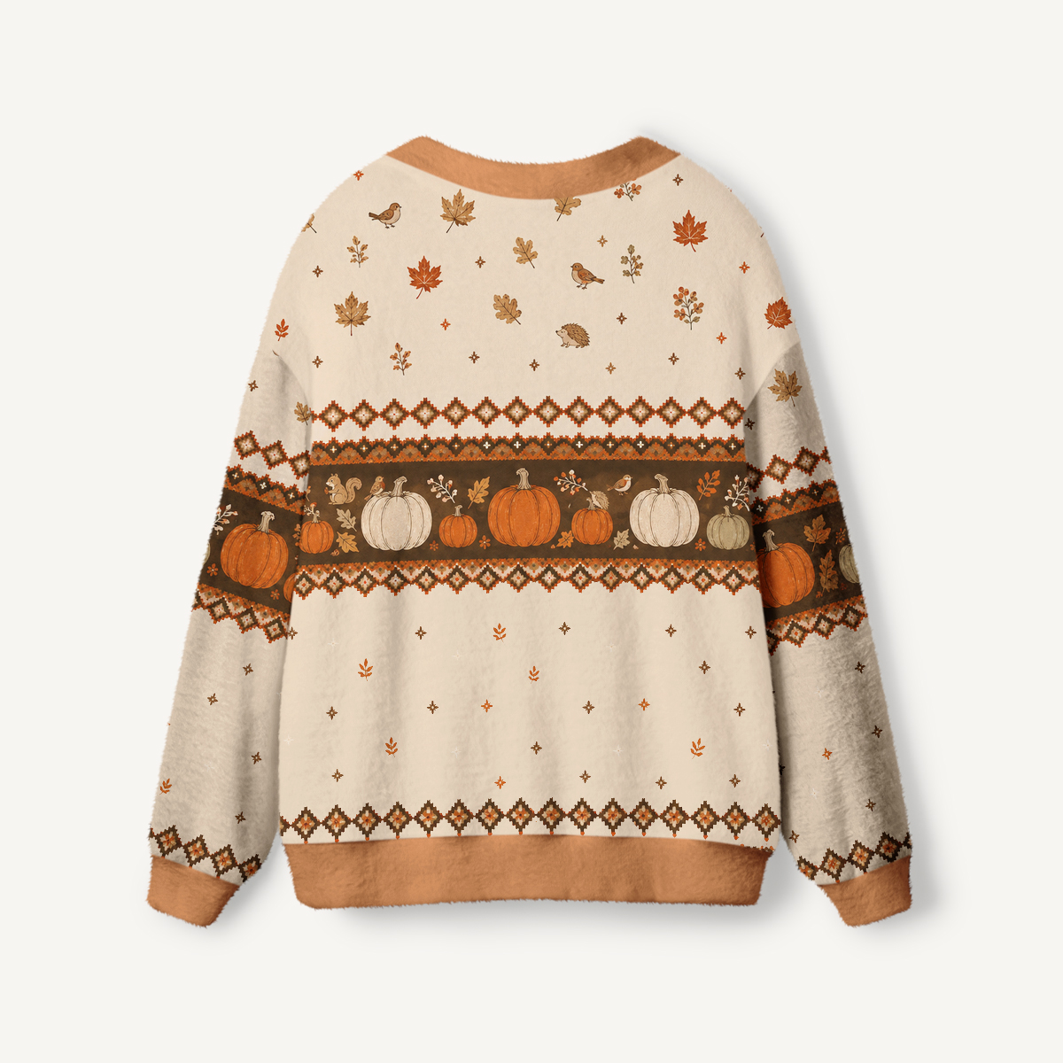 Woodland Pumpkin Harvest Print Ugly Cardigan Sweaters