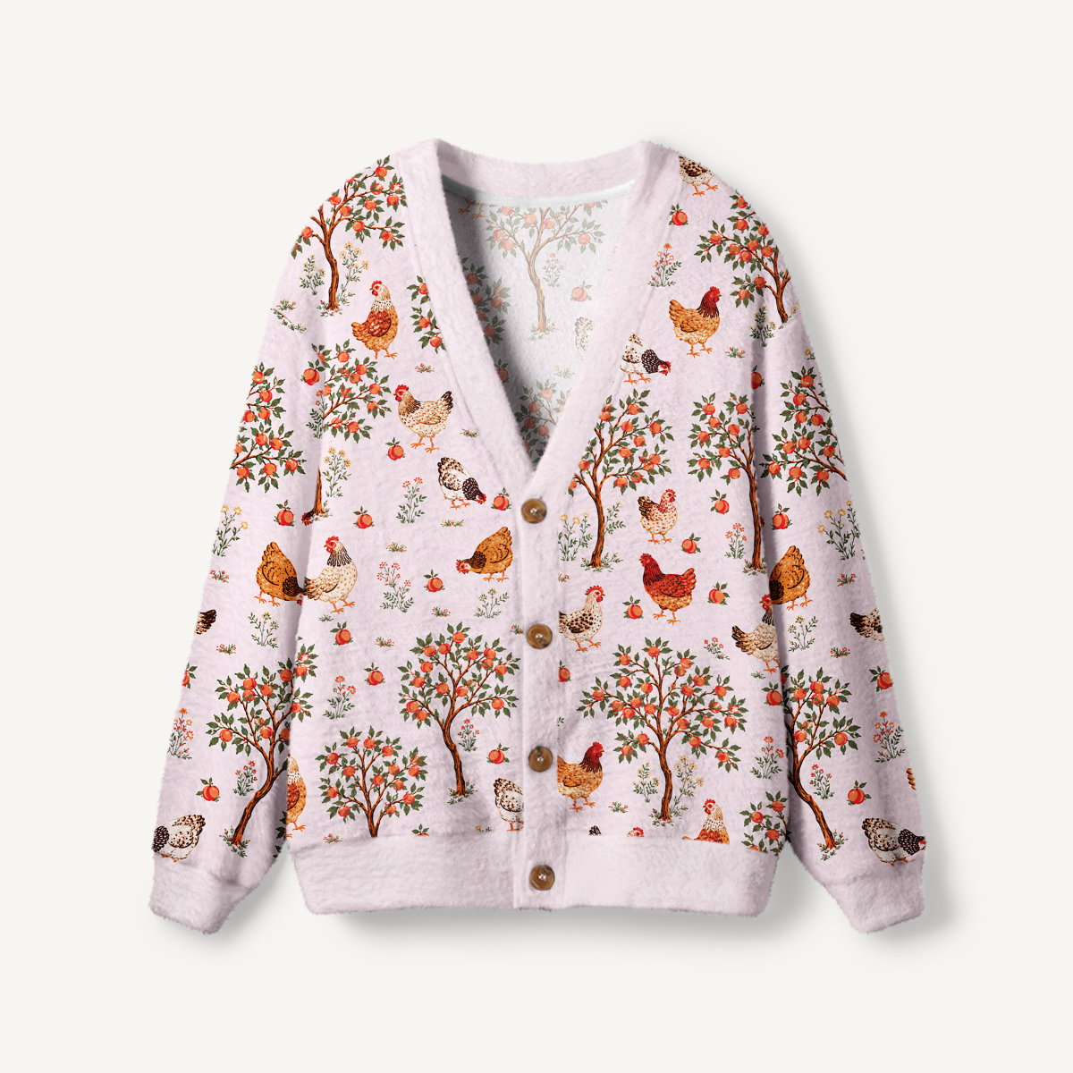 Orchard Hen Garden Print Ugly Cardigan Sweaters
