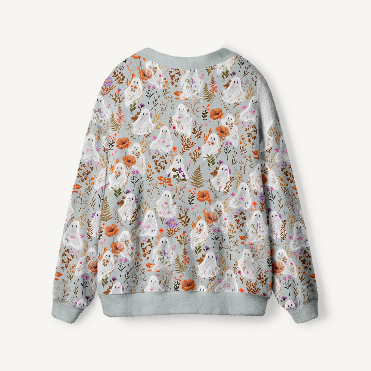 Ghostly Wildflower Meadow Print Ugly Cardigan Sweaters