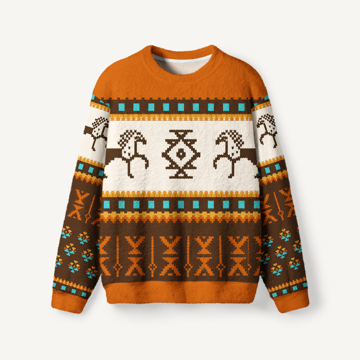 Western Horseshoe Trail Fuzzy Crewneck Sweater