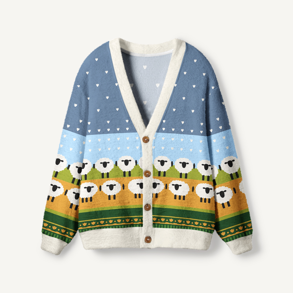 Snowy Night Sheep Print Ugly Cardigan Sweaters