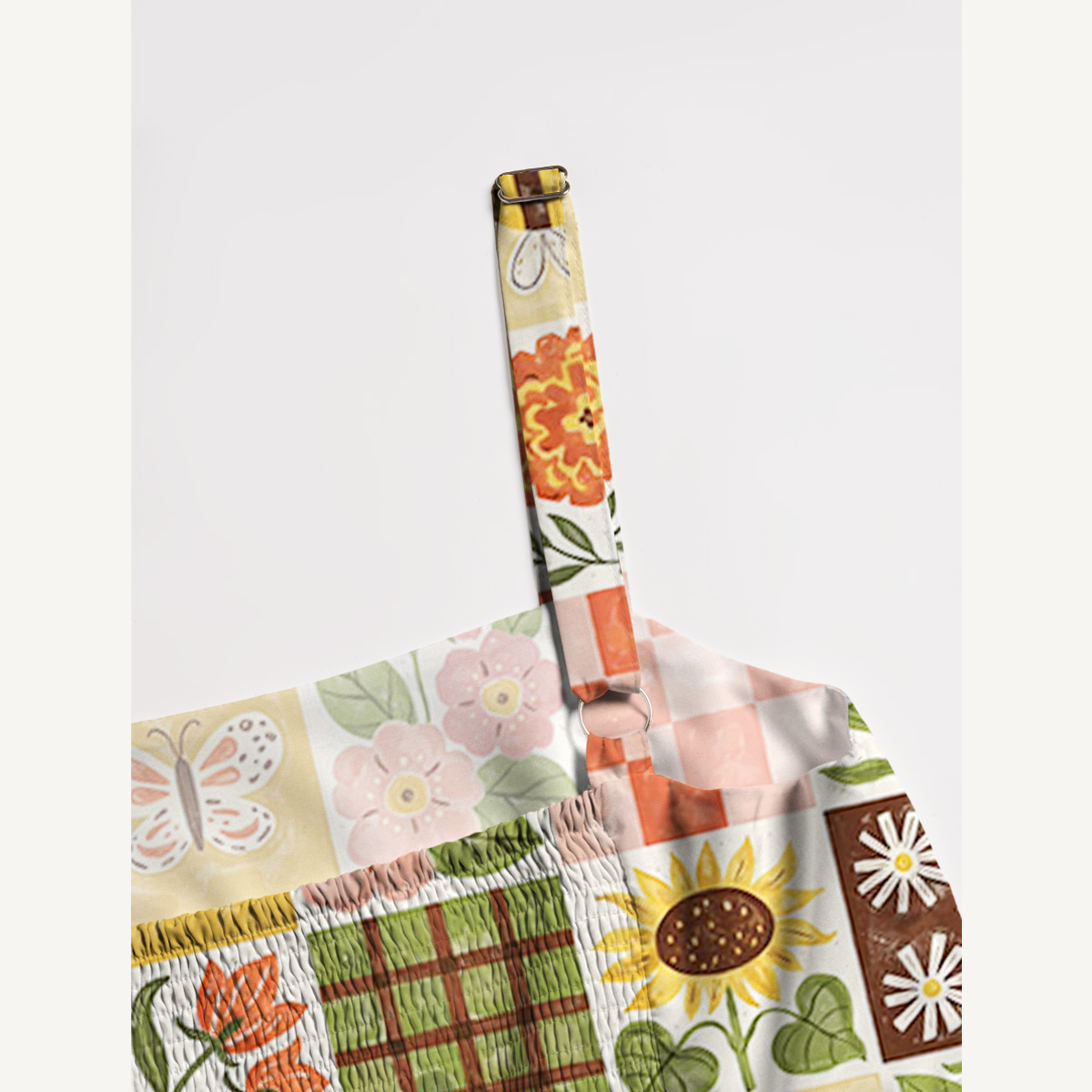 Vintage Patchwork Floral Print Wide Straps Maxi Dress With Pockets