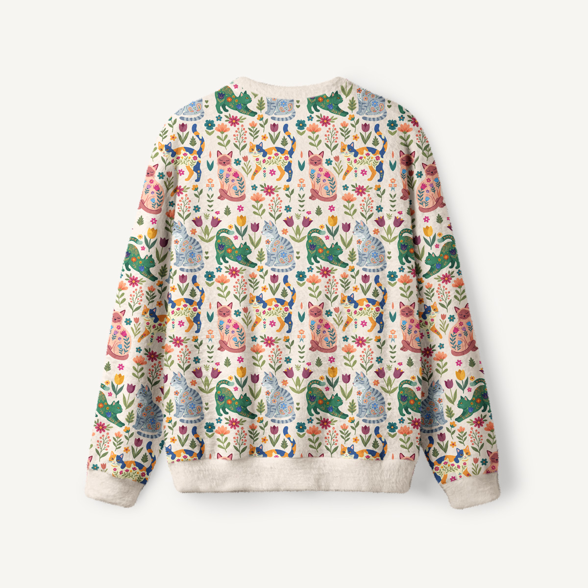Cute Flower Cat Fuzzy Crewneck Sweater
