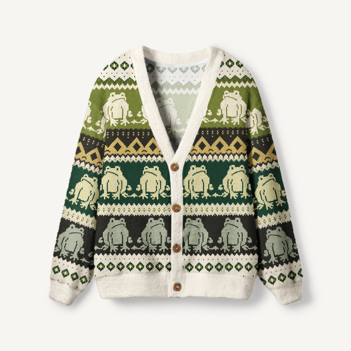 Vintage Frog Geometric Folk Ugly Cardigan Sweaters