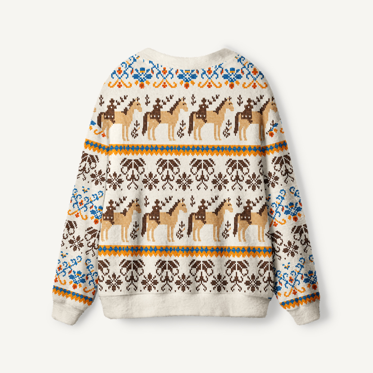 Horseback Rider & Ornamental Floral Ugly Cardigan Sweaters