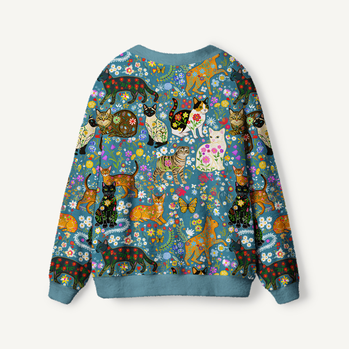 Colorful Garden Cat Print Ugly Cardigan Sweaters