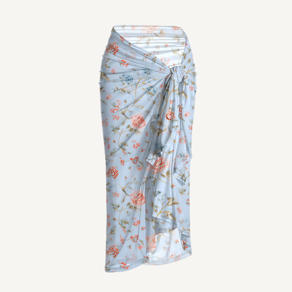 Blue Rose Floral One Shoulder One Piece Swimsuit and Matching Sarong Set for Women