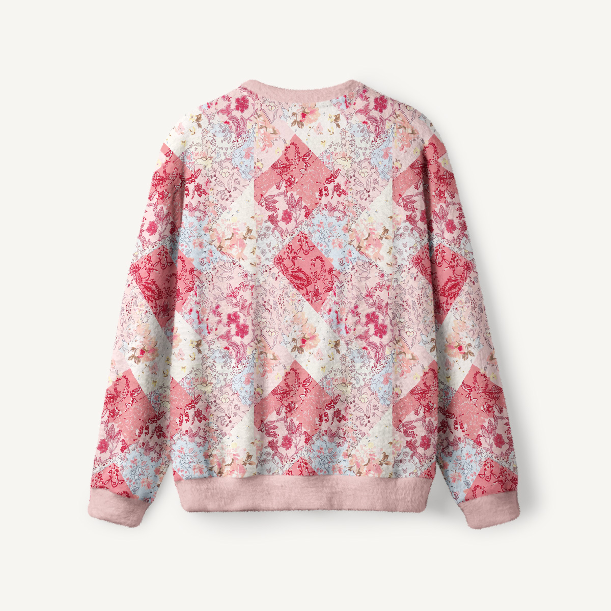 Shabby Chic Floral Patchwork Fuzzy Crewneck Sweater
