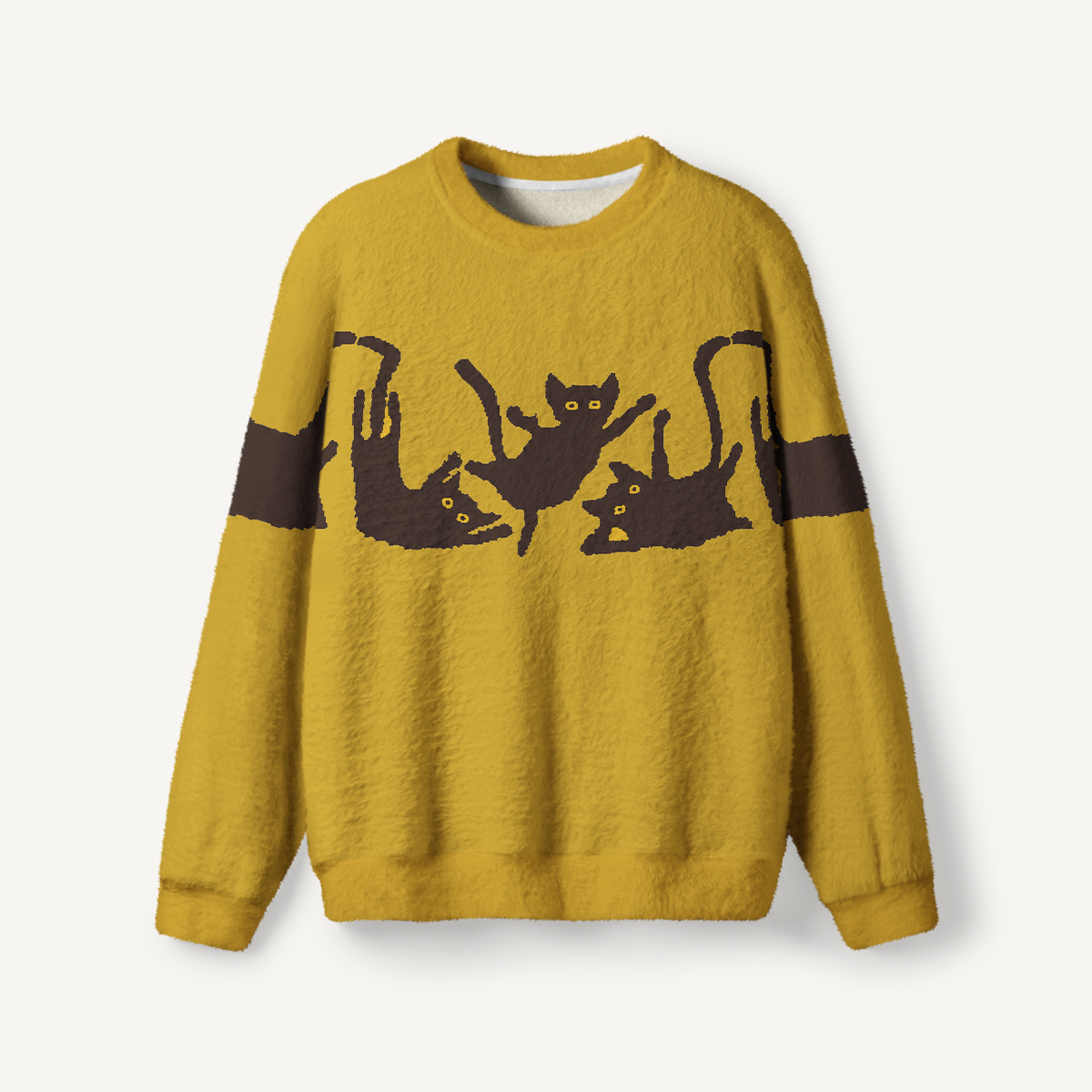 Black Cat Mischief Fuzzy Crewneck Sweater