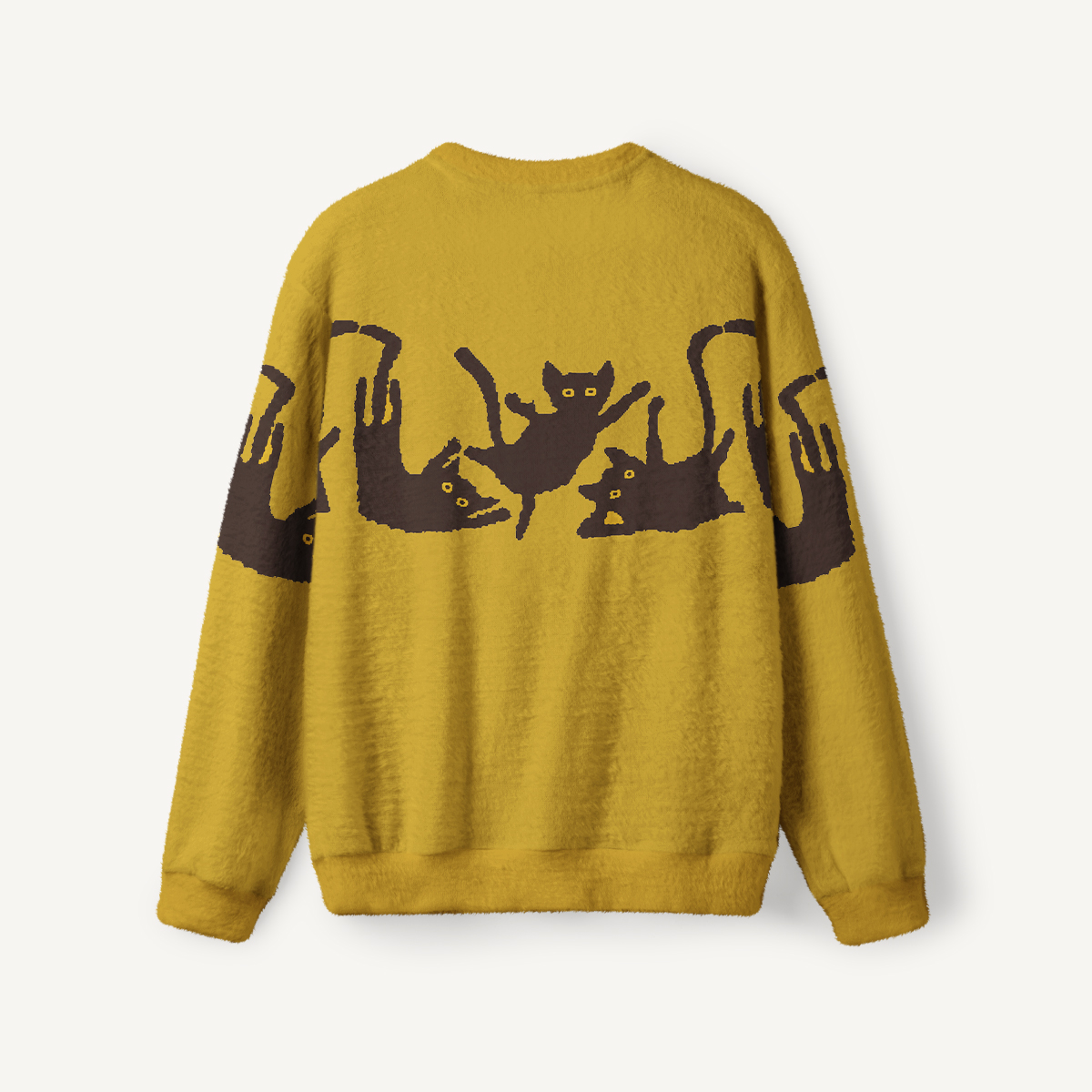 Black Cat Mischief Fuzzy Crewneck Sweater